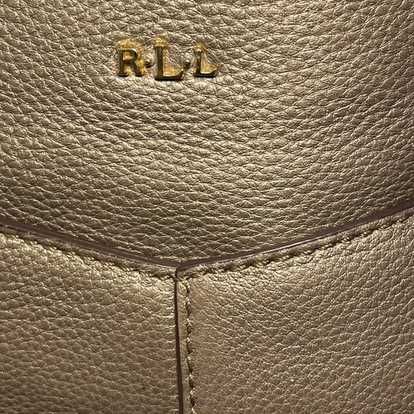 Lauren Ralph Lauren Leather Crossbody Bag Metallic Gold Purse Preppy - Picture 7 of 12
